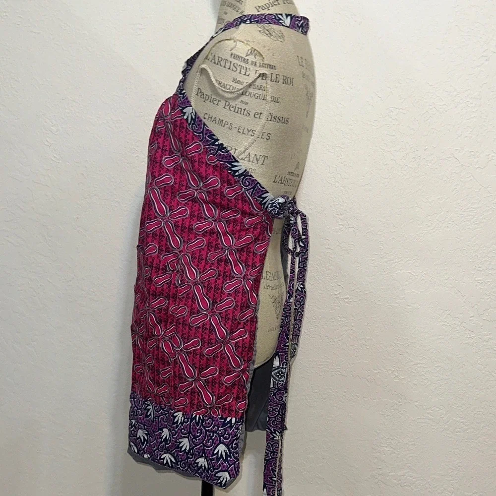 Global Mamas Pink Purple Batik Print Cotton Apron with Front Pocket Fair Trade